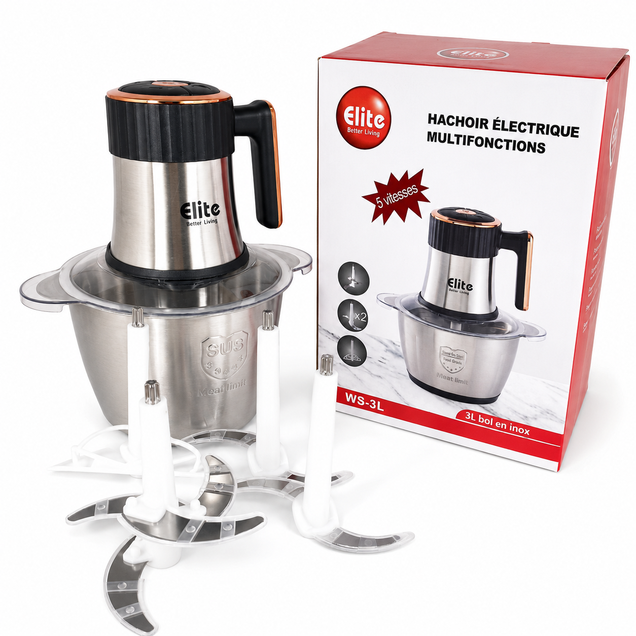 هاشور كهربائي Elite — وعاء ستانلس 3 لتر، 5 سرعات - الصورة 2